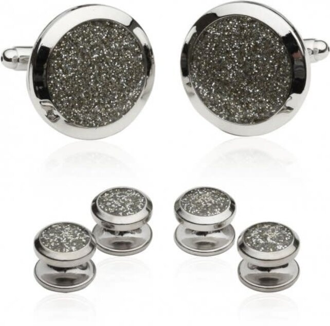 Men's Silver Diamond Dust Tuxedo Cufflinks And Studs Men's Silver Diamond Dust Tuxedo Cufflinks And Studs