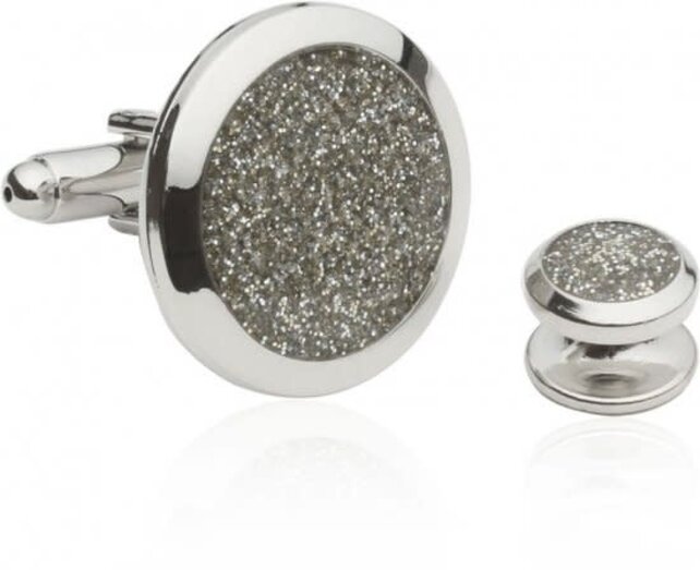 Men's Silver Diamond Dust Tuxedo Cufflinks And Studs Men's Silver Diamond Dust Tuxedo Cufflinks And Studs