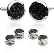Men's Black Diamond Dust Tuxedo Cufflinks And Studs
