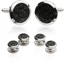 Men's Black Diamond Dust Tuxedo Cufflinks And Studs