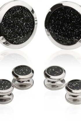 Men's Black Diamond Dust Tuxedo Cufflinks And Studs