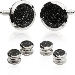 Men's Black Diamond Dust Tuxedo Cufflinks And Studs