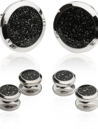 Men's Black Diamond Dust Tuxedo Cufflinks And Studs