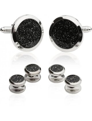 Men's Black Diamond Dust Tuxedo Cufflinks And Studs