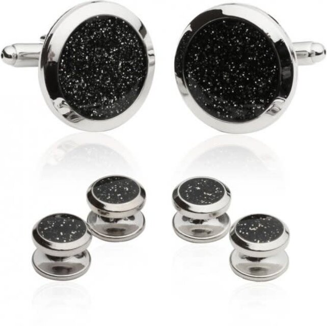 Men's Black Diamond Dust Tuxedo Cufflinks And Studs