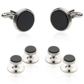 Onyx Silver Tuxedo Cufflinks & Studs For Men