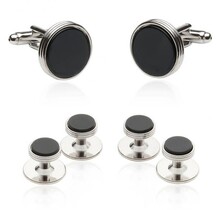 Onyx Silver Tuxedo Cufflinks & Studs For Men