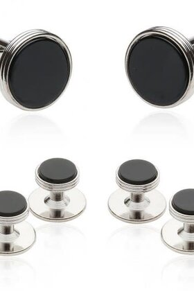 Onyx Silver Tuxedo Cufflinks & Studs For Men