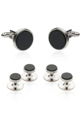 Onyx Silver Tuxedo Cufflinks & Studs For Men