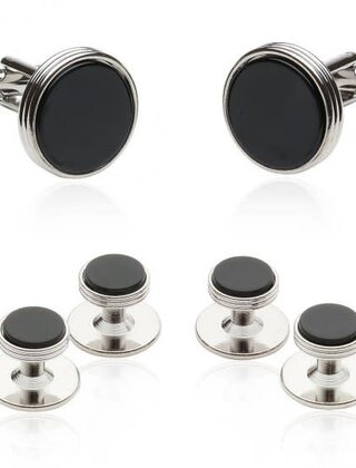 Onyx Silver Tuxedo Cufflinks & Studs For Men