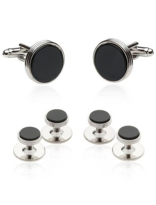 Onyx Silver Tuxedo Cufflinks & Studs For Men
