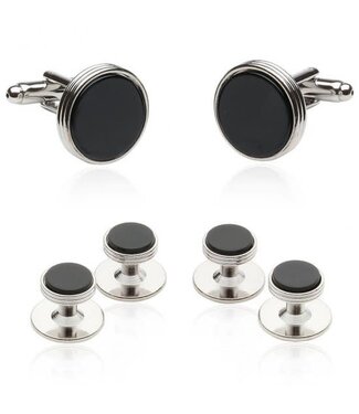 Onyx Silver Tuxedo Cufflinks & Studs For Men