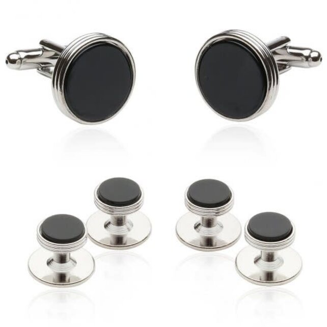 Onyx Silver Tuxedo Cufflinks & Studs For Men
