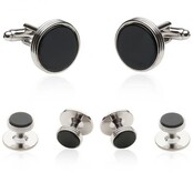 Onyx Silver Tuxedo Cufflinks & Studs For Men