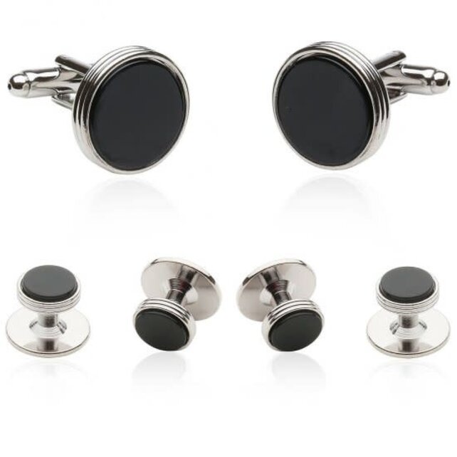 Onyx Silver Tuxedo Cufflinks & Studs For Men