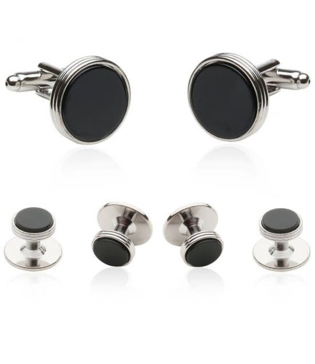 Onyx Silver Tuxedo Cufflinks & Studs For Men