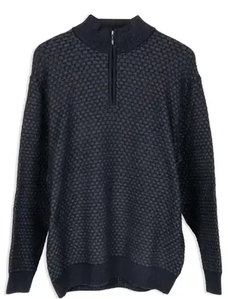 Modango Merino Wool 1/4 Zip Crewneck Sweater - Navy