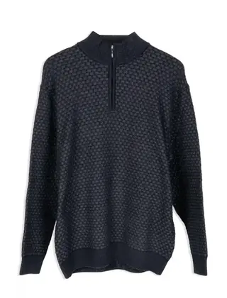 Modango Merino Wool 1/4 Zip Crewneck Sweater - Navy