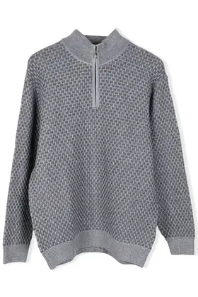 Modango Merino Wool 1/4 Zip Crewneck Sweater - Grey