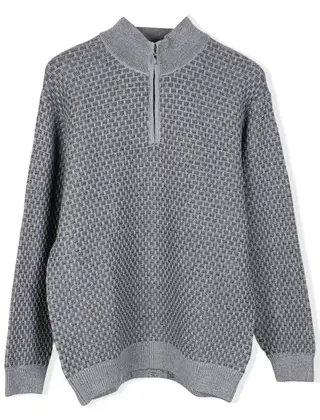 Modango Merino Wool 1/4 Zip Crewneck Sweater - Grey