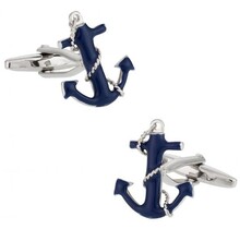 Nautical Navy Blue Anchor Rope Cufflinks