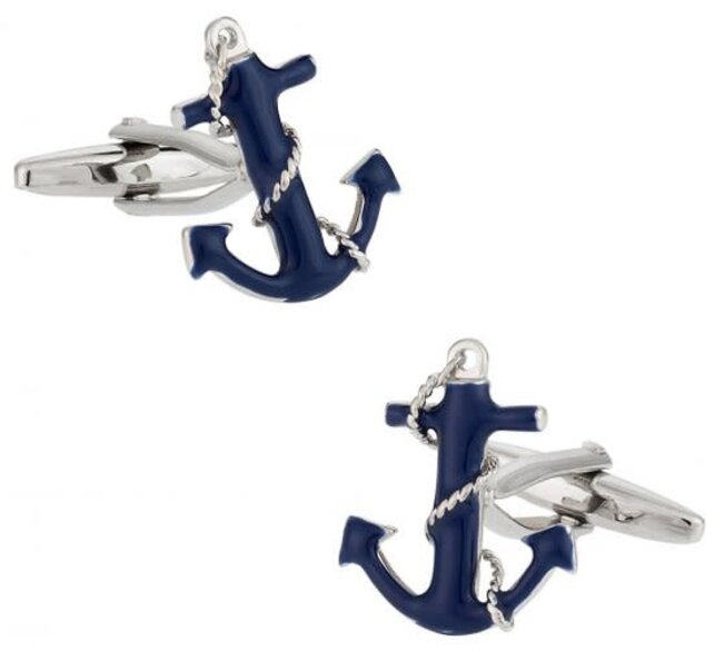 Nautical Navy Blue Anchor Rope Cufflinks