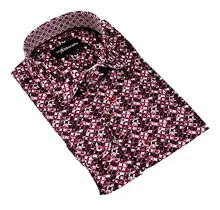 Eldorado Cotton Pattern Stretch Dress Shirt - Wine