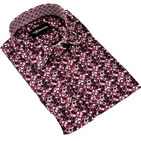 Eldorado Cotton Pattern Stretch Dress Shirt - Wine