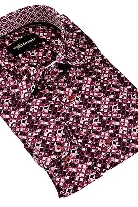 Eldorado Cotton Pattern Stretch Dress Shirt - Wine