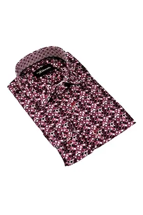 Eldorado Cotton Pattern Stretch Dress Shirt - Wine