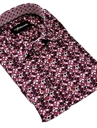 Eldorado Cotton Pattern Stretch Dress Shirt - Wine