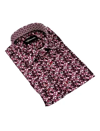 Eldorado Cotton Pattern Stretch Dress Shirt - Wine