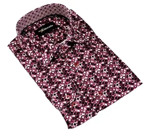 Eldorado Cotton Pattern Stretch Dress Shirt - Wine