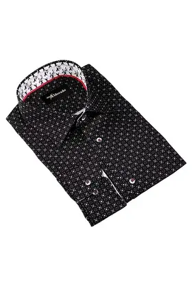 Eldorado Cotton Pattern Stretch Dress Shirt - Black