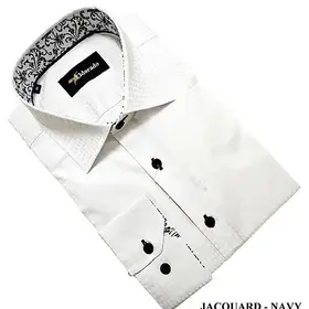 Eldorado Jacquard Dress Shirt - White W/Navy Buttons