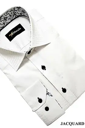 Eldorado Jacquard Dress Shirt - White W/Navy Buttons
