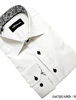 Eldorado Jacquard Dress Shirt - White W/Navy Buttons