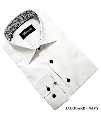Eldorado Jacquard Dress Shirt - White W/Navy Buttons