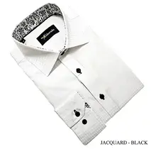 Eldorado Jacquard Dress Shirt - White W/Black  Buttons