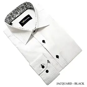 Eldorado Jacquard Dress Shirt - White W/Black  Buttons