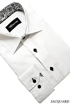 Eldorado Jacquard Dress Shirt - White W/Black  Buttons