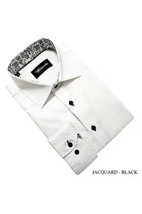 Eldorado Jacquard Dress Shirt - White W/Black  Buttons