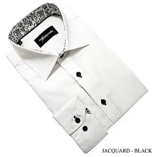 Eldorado Jacquard Dress Shirt - White W/Black  Buttons