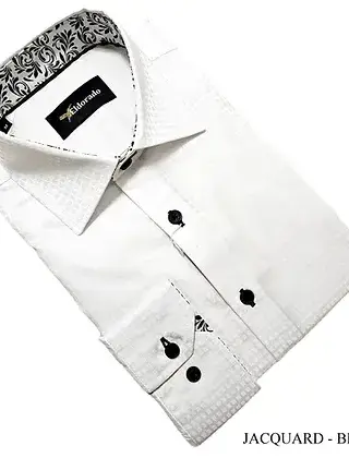 Eldorado Jacquard Dress Shirt - White W/Black  Buttons
