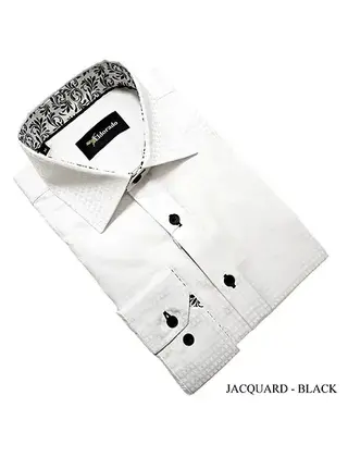 Eldorado Jacquard Dress Shirt - White W/Black  Buttons