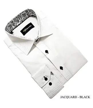 Eldorado Jacquard Dress Shirt - White W/Black  Buttons