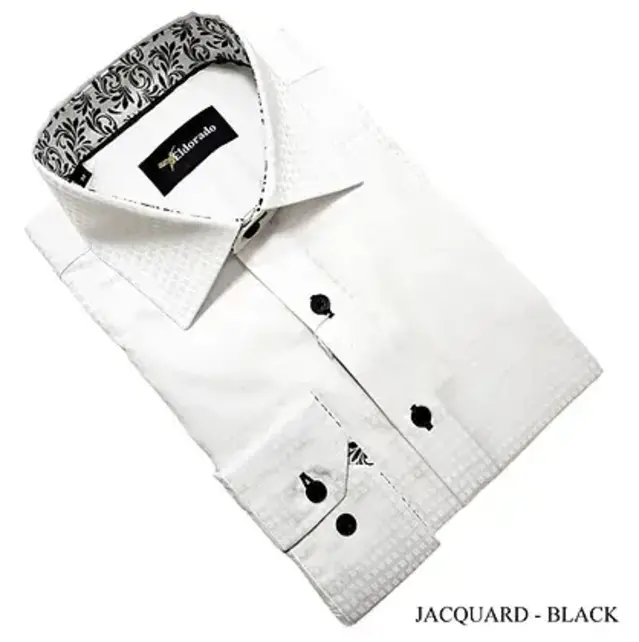 Eldorado Jacquard Dress Shirt - White W/Black  Buttons Eldorado Jacquard Dress Shirt - White W/Black  Buttons