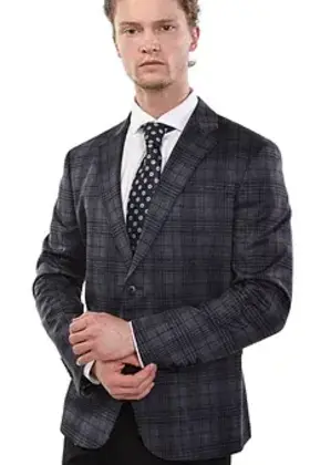 Eldorado - Stewart Plaid Stretch Sport Coat - Navy/Grey