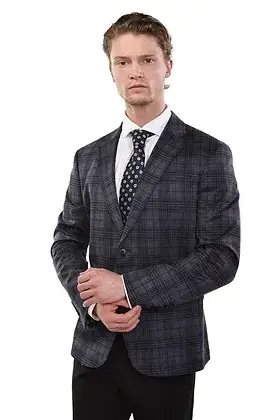 Eldorado - Stewart Plaid Stretch Sport Coat - Navy/Grey