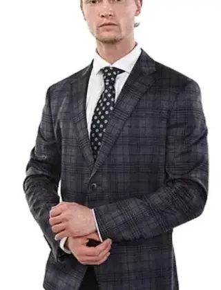 Eldorado - Stewart Plaid Stretch Sport Coat - Navy/Grey
